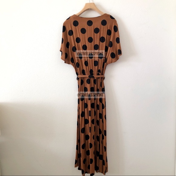 Mango Rust/Black Polkadots High-Low Midi Dress - Picture 4 of 4